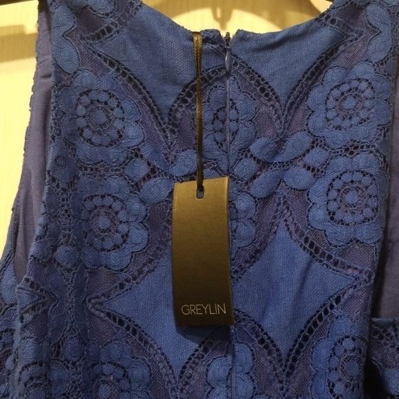 💕GREYLIN💕 Floral Lace A-Line High Neck Dress Royal Blue Small or Medium NWT - Picture 8 of 8